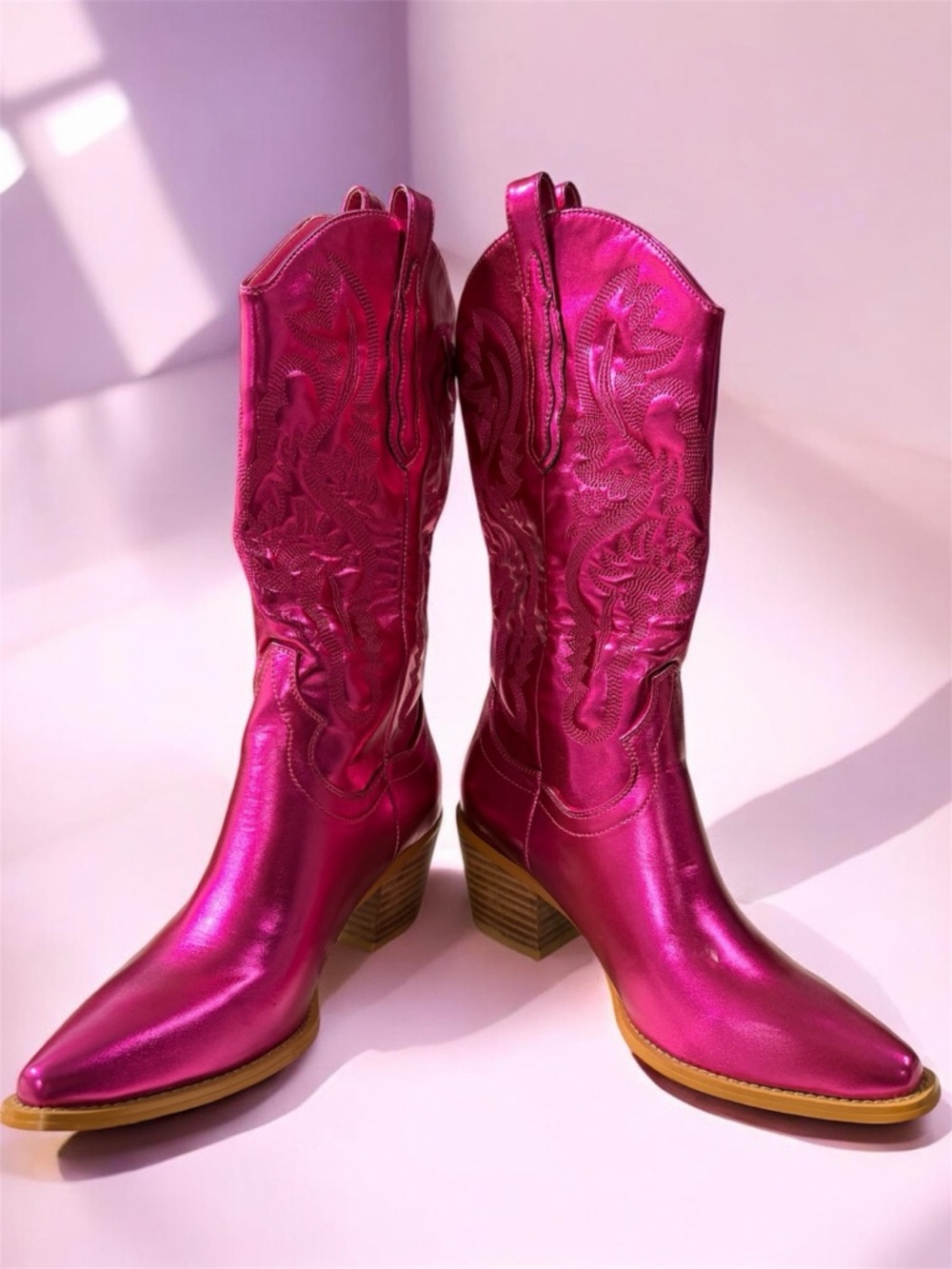 Metallic Fuchsia Western Heeled Boots for Women